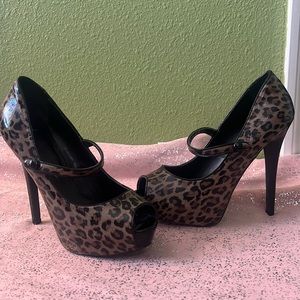 $35 high 5” Animal print open toe with strap heels